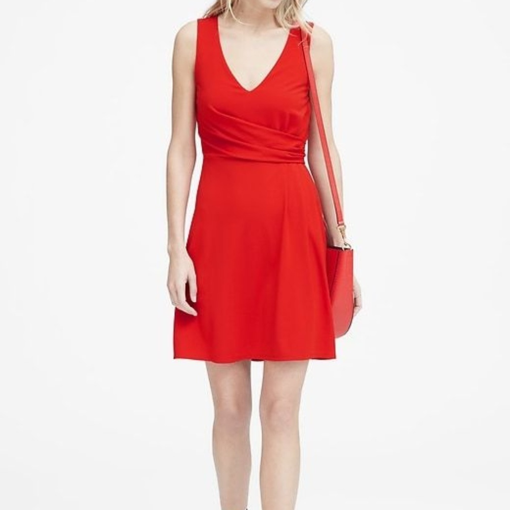 Banana Republic Soft Ponte Twist-Front Dress Red